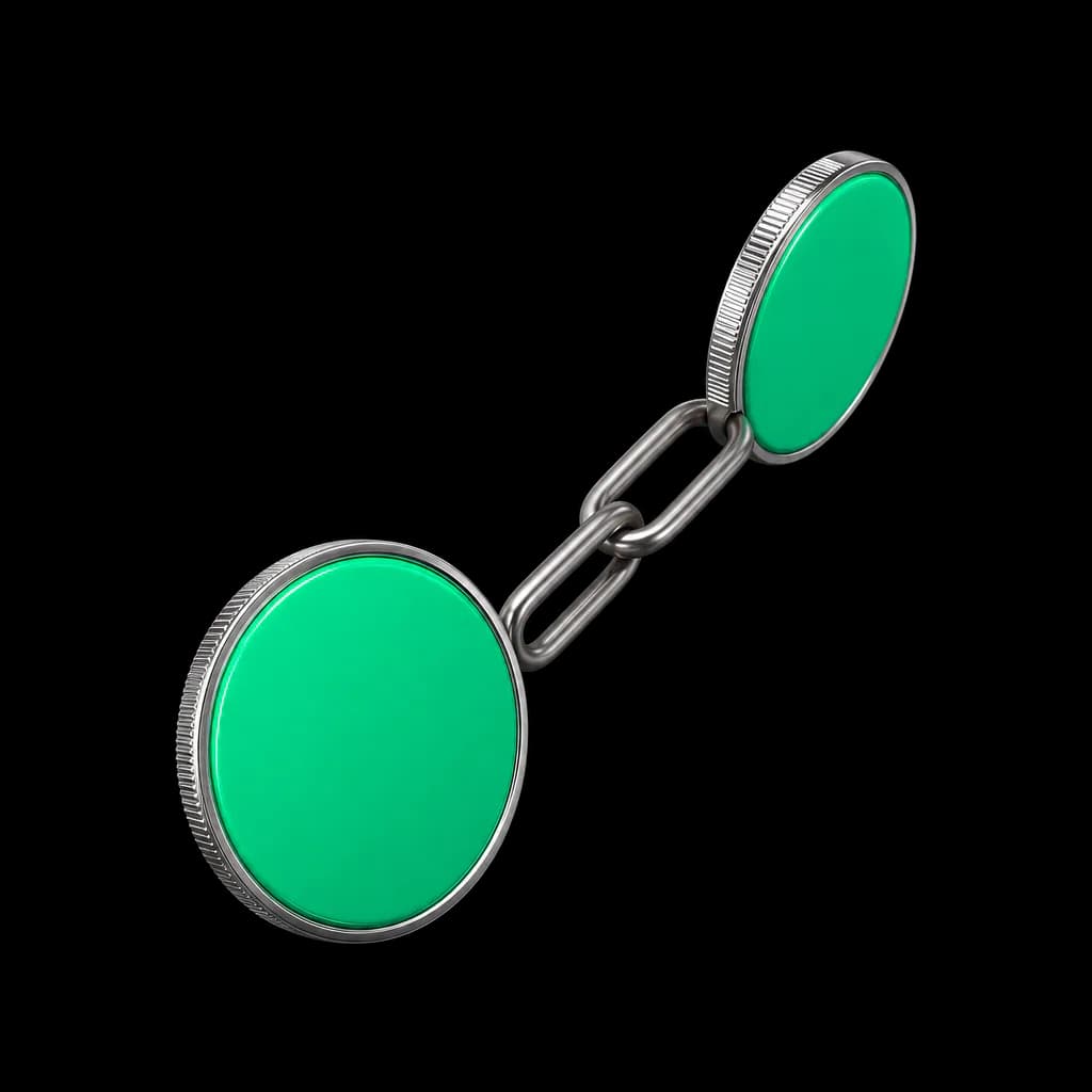 Two coins joined by a titanium chain