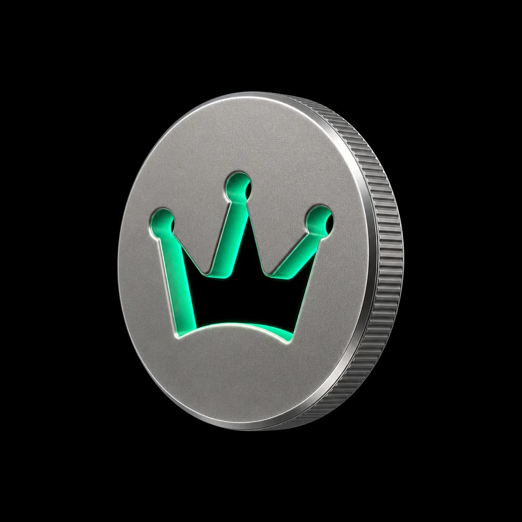 A titanium token with a glowing crown cut out of it